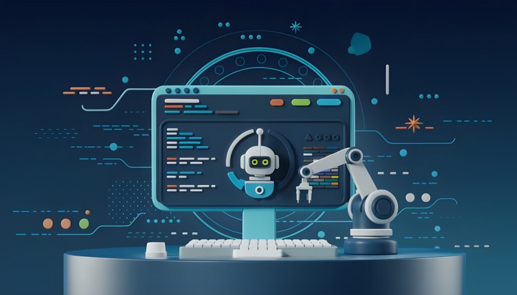 A glowing blue abstract polygonal graphic of an artificial intelligence face appearing on a dark screen to represent The 10 Best AI Website Builders in 2026 That Build Your Entire Site Without a Single Line of Code by Prox Digital Agency.