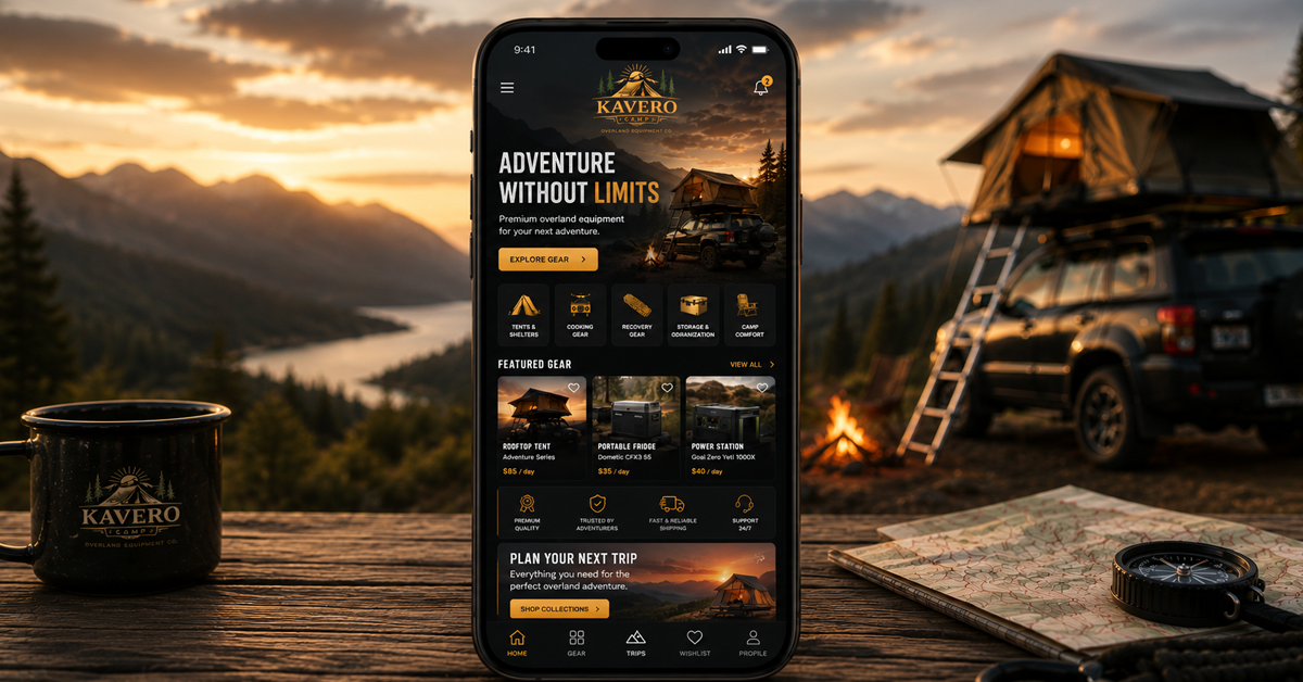 Mobile view of the redesigned KAVERO Camps homepage on a smartphone